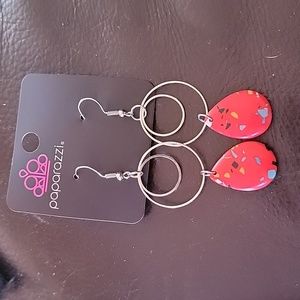 New! Silver with red confetti earrings